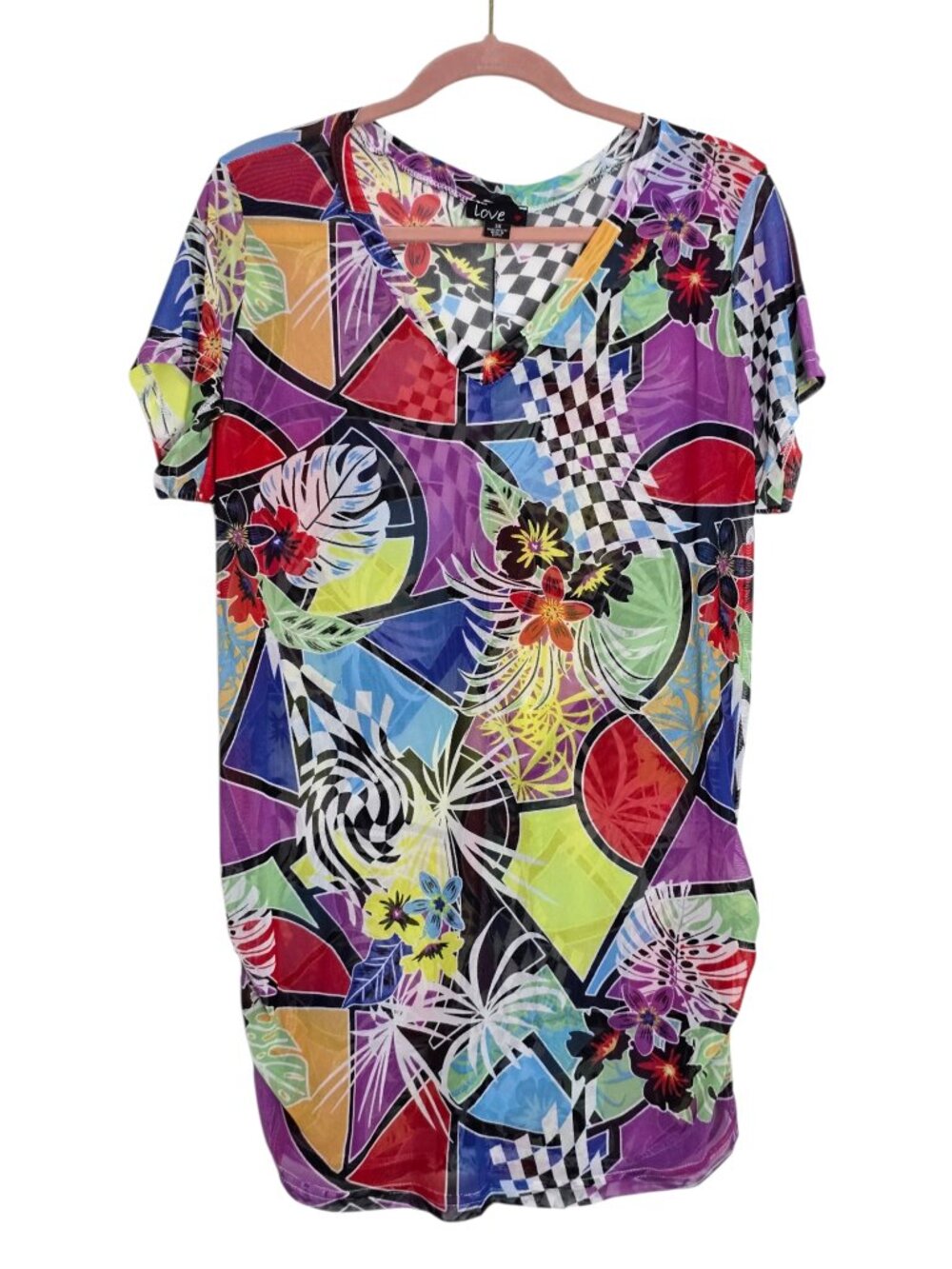 Love Women's Colorful V-Neck Short Sleeve Blouse Shirt Top Size 3X NWT